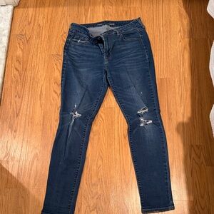 Old Navy Women's Dark Blue Distressed Skinny Jeans